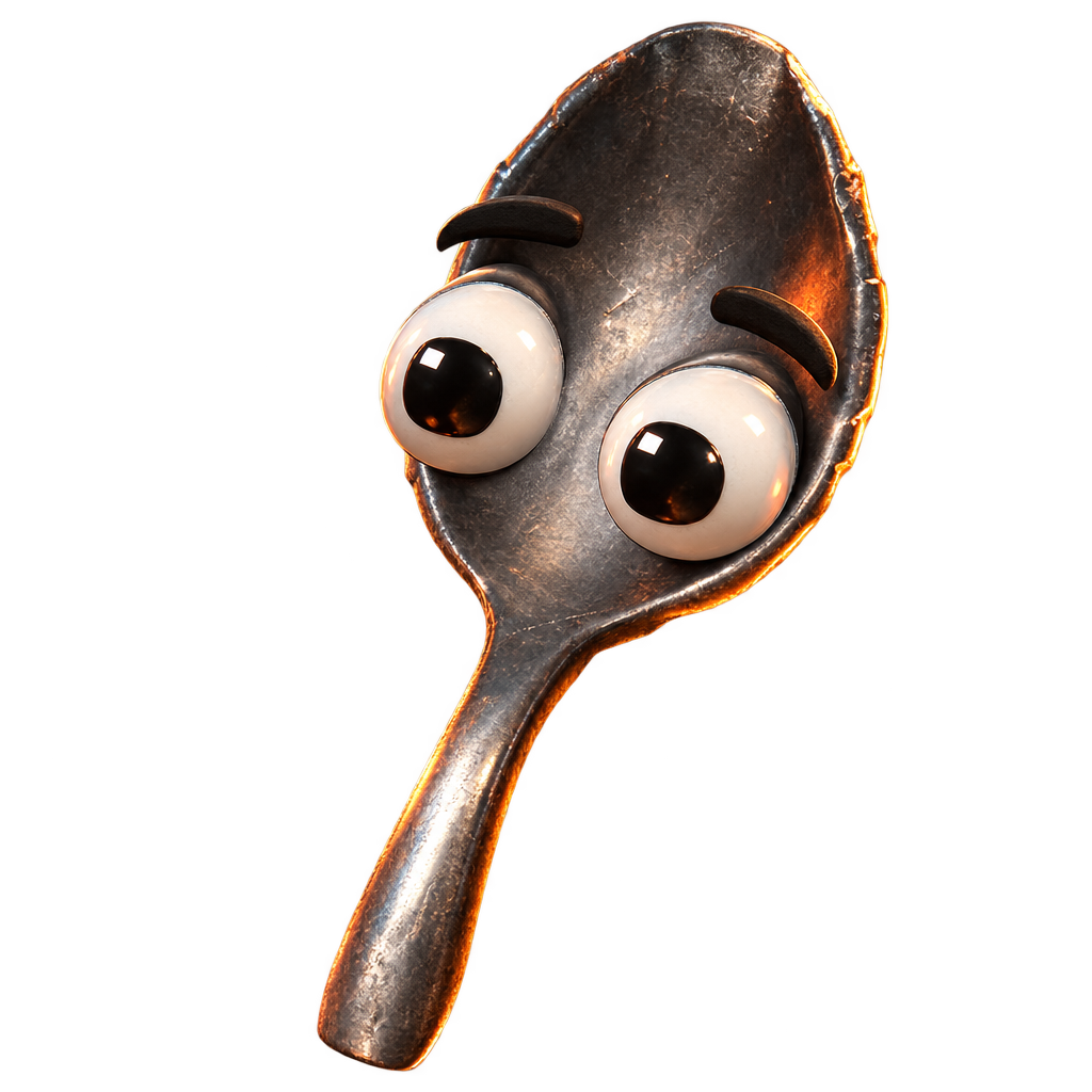 Cutout of Goofy Spoon looking sideways, worried